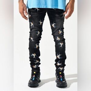 Serenede Black Freedom Swallow Embroidered Jeans
